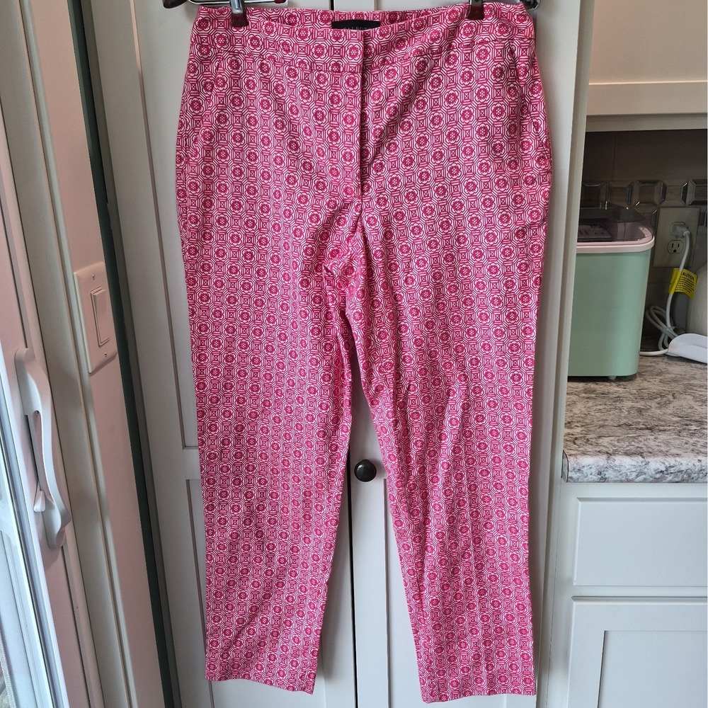 Nwot Talbots Heritage Geo Ankle Pants 6 Pink Floral Casual Preppy Cropped